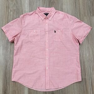 US POLO ASSN Mens Sz XXL Pink Button Front Short Sleeve Shirt